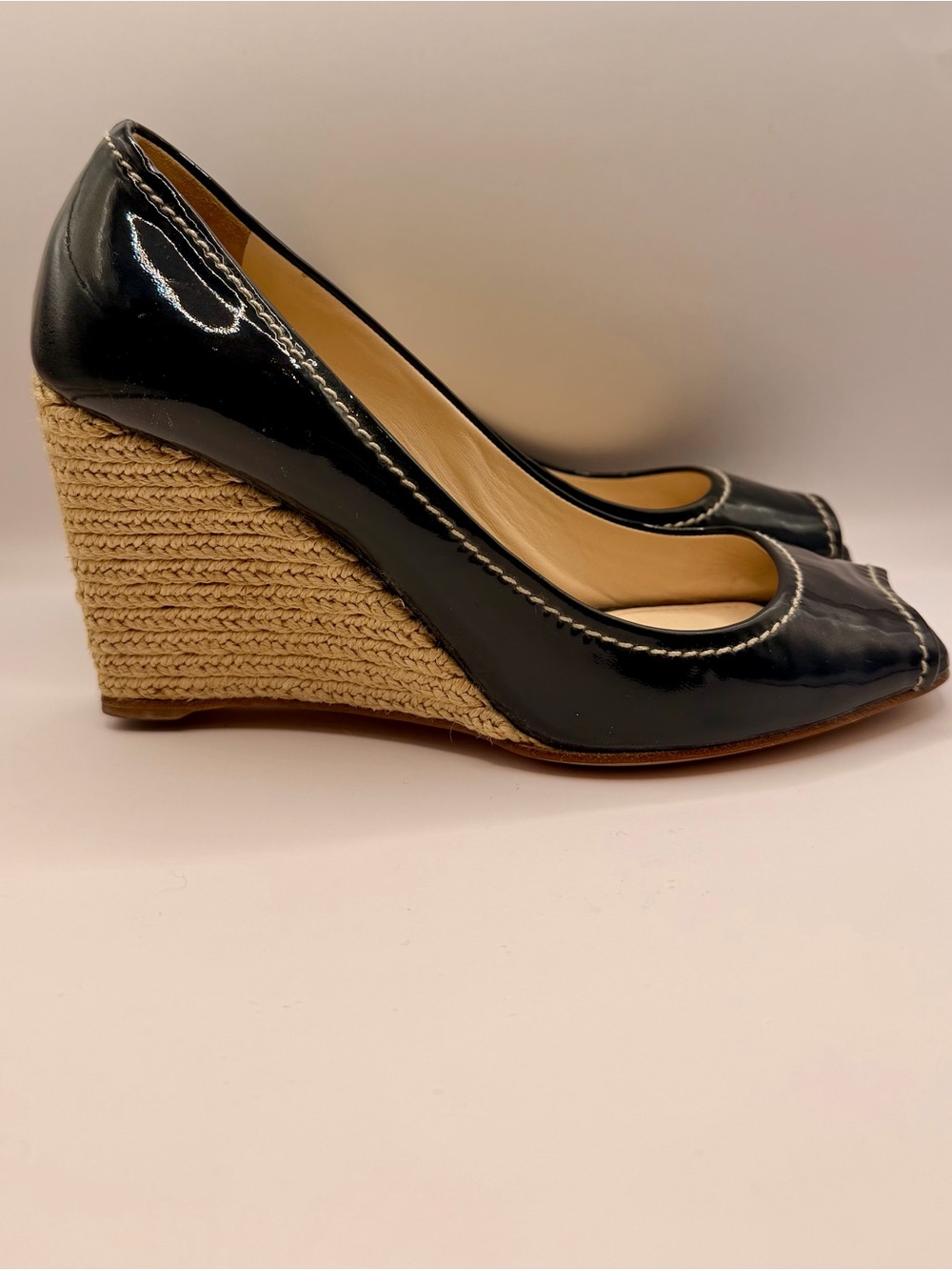 Patent Navy Peep-Toe Wedge Heels - Picture 7 of 8